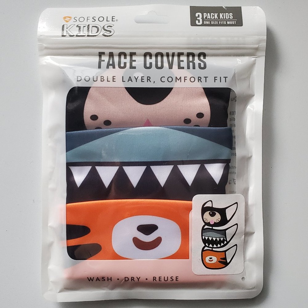 Face Covers/Masks for Kids by Sofsole 3 Pack(Double Layer / Reusable) Brand New